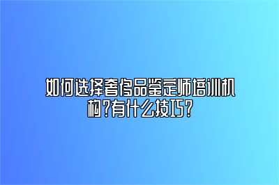 如何选择奢侈品鉴定师培训机构？有什么技巧？